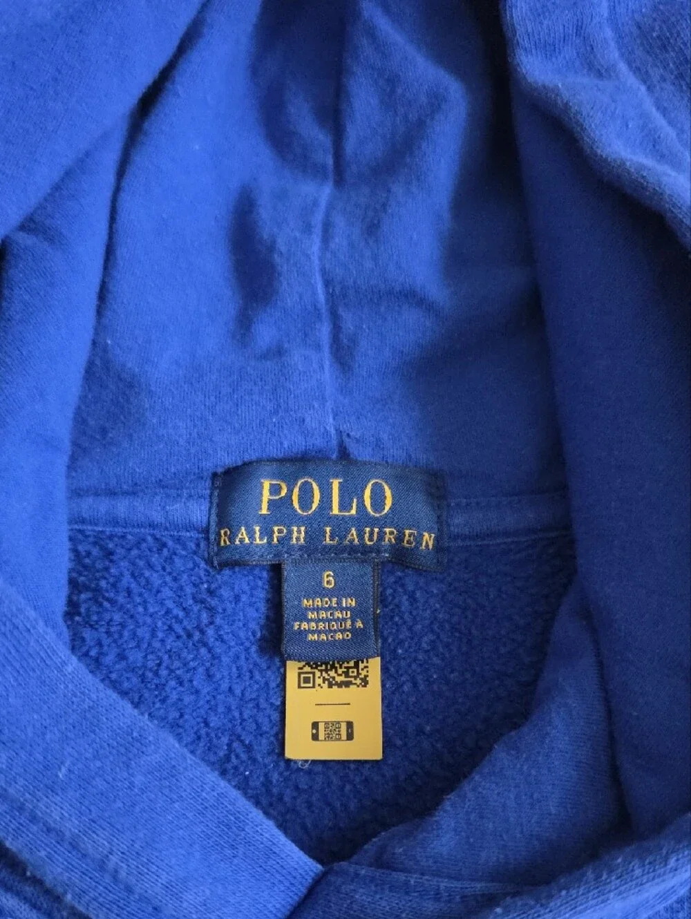 Polo by Ralph Lauren Royal Blue Kids Hoodie with Yellow & Orange Logo - Size 6